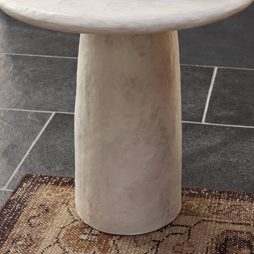 Emilia Modern Classic Off White Concrete Round Pedestal End Table|
