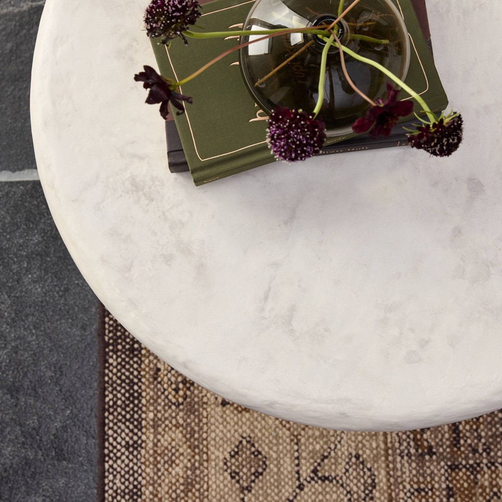 Emilia Modern Classic Off White Concrete Round Pedestal End Table|