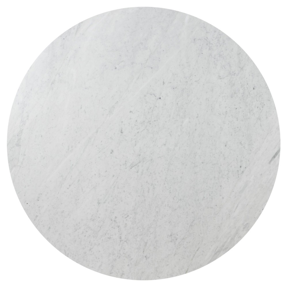 Teddie Rustic Lodge White Marble Black Oak Wood Round Coffee Table|