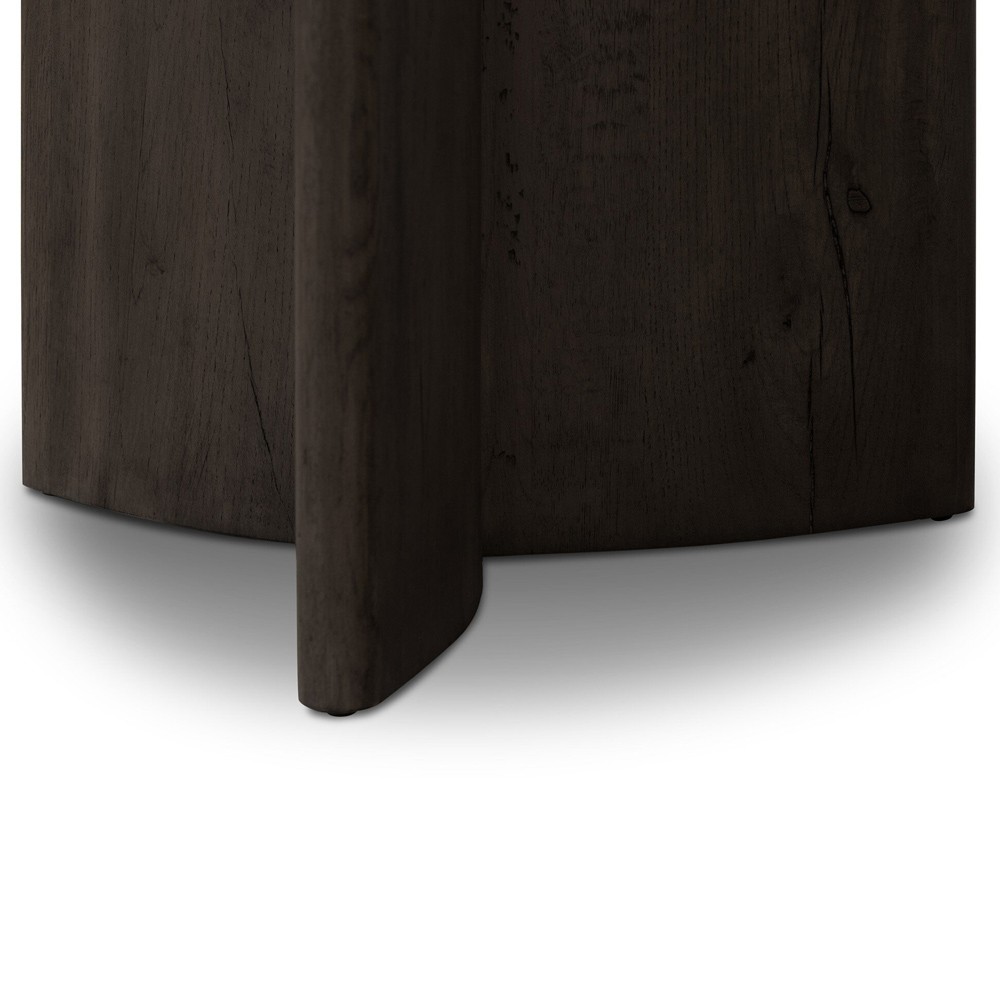 Teddie Rustic Lodge White Marble Black Oak Wood Round End Table|