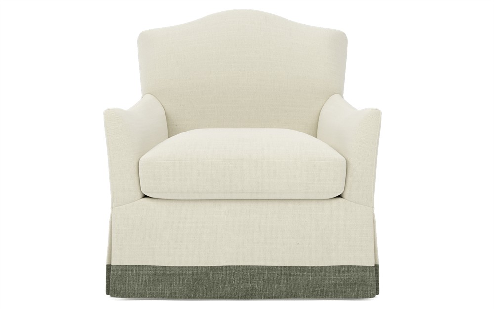 Amoret Cloud Performance Moss Linen Skirted Swivel Chair|