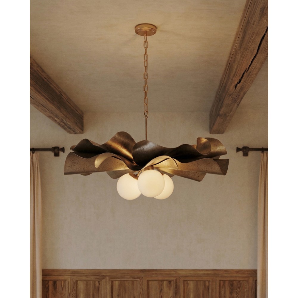 Petalia Traditional Sculptural Bloom Antique Platinum Steel Chandelier|