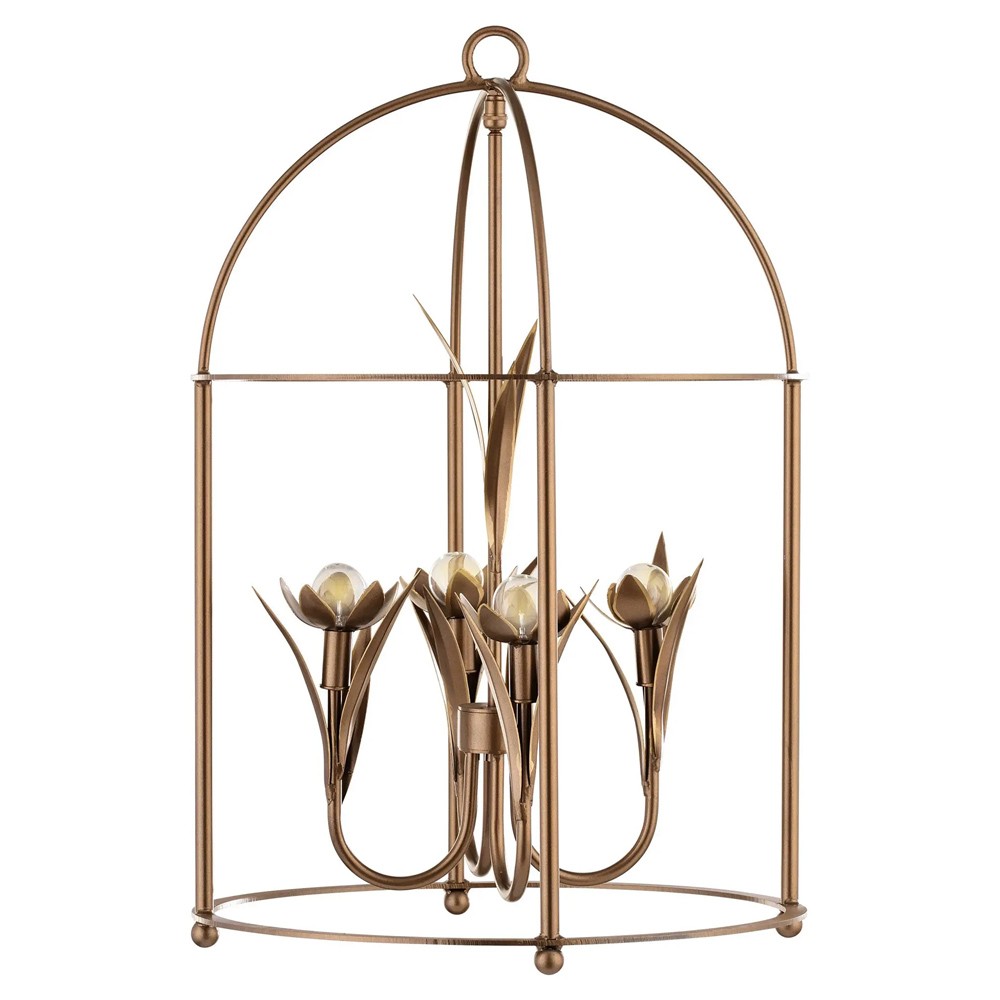 Arden French Country Antique Brass Steel Floral Lantern|