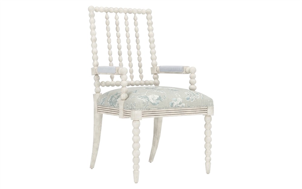 Sabinna Garden Mist Sunbrella Botanical Vintage White Dining Arm Chair|