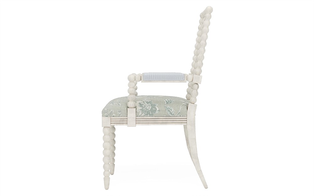 Sabinna Garden Mist Sunbrella Botanical Vintage White Dining Arm Chair|