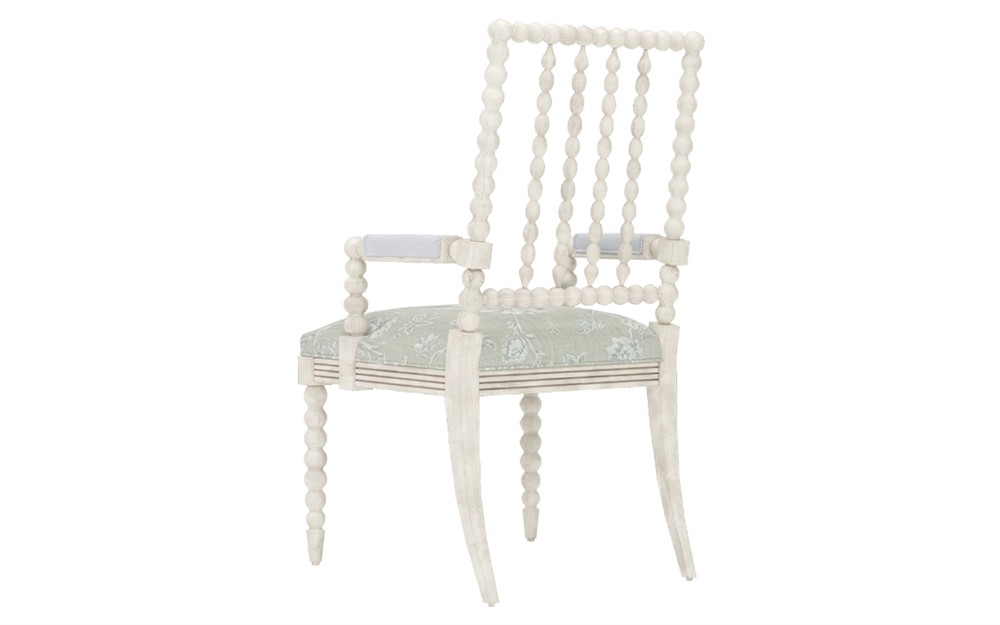 Sabinna Garden Mist Sunbrella Botanical Vintage White Dining Arm Chair|