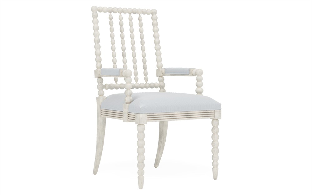 Sabinna Sea Breeze Sunbrella Stripe Vintage White Dining Arm Chair|