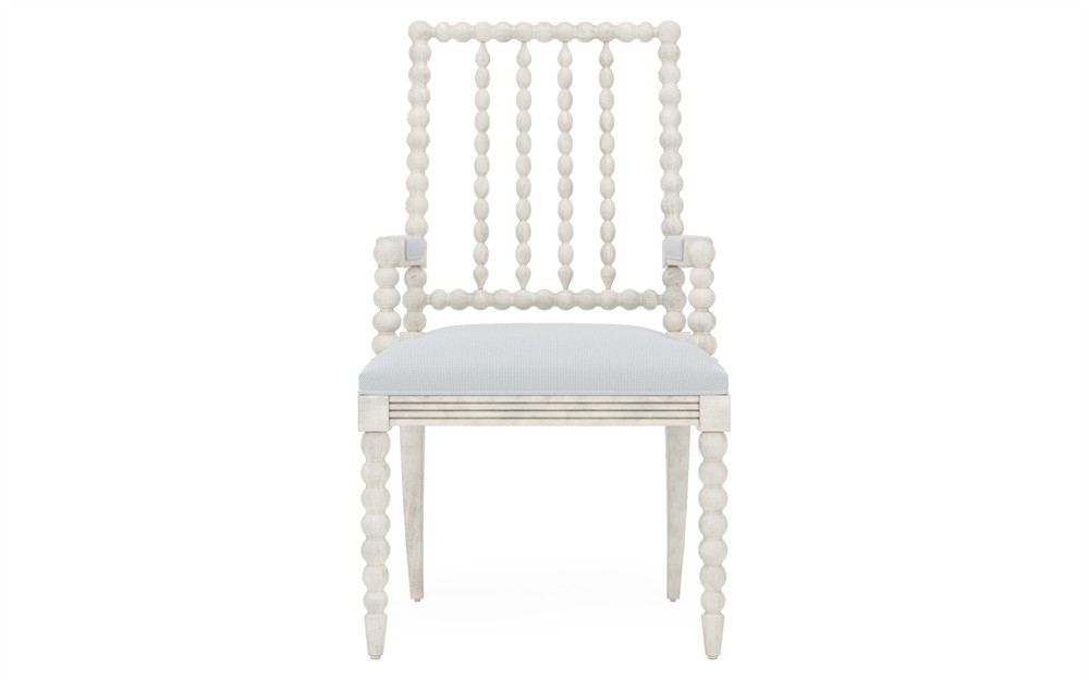 Sabinna Sea Breeze Sunbrella Stripe Vintage White Dining Arm Chair|