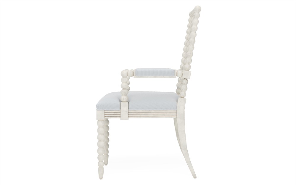 Sabinna Sea Breeze Sunbrella Stripe Vintage White Dining Arm Chair|