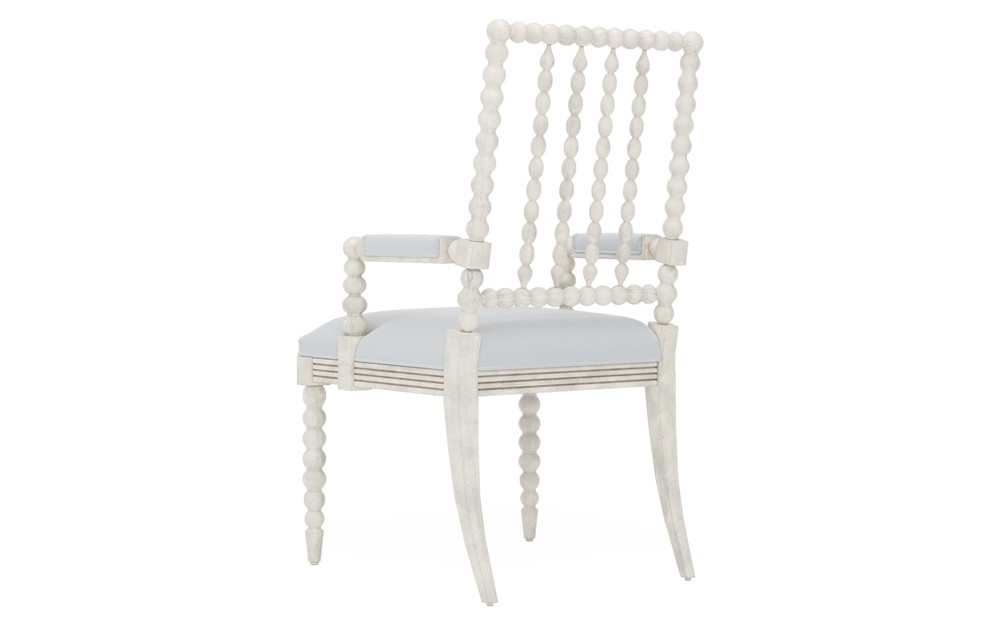 Sabinna Sea Breeze Sunbrella Stripe Vintage White Dining Arm Chair|