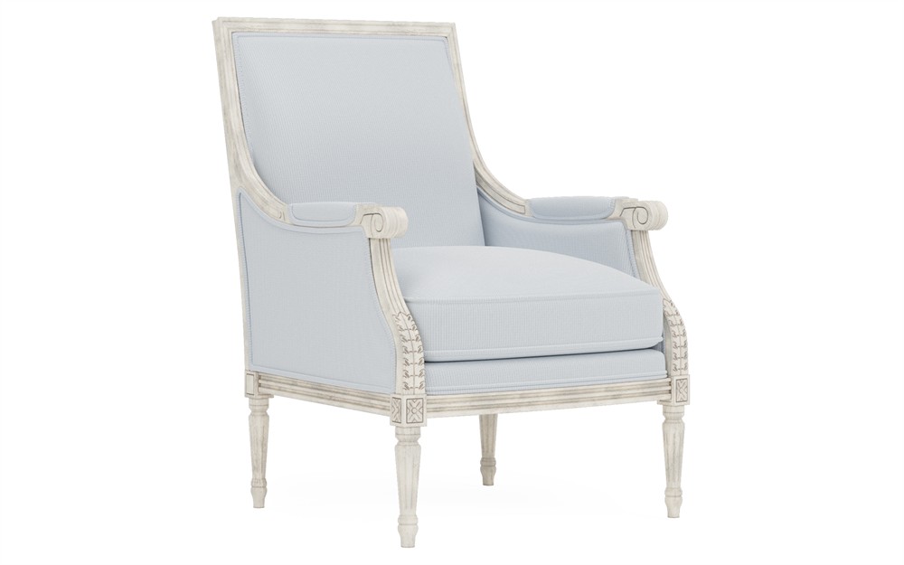 Juliette Sea Breeze Sunbrella Stripe Vintage White Bergere Chair|