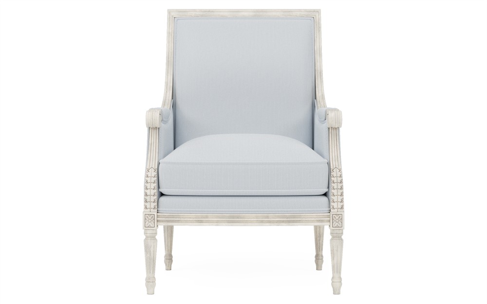 Juliette Sea Breeze Sunbrella Stripe Vintage White Bergere Chair|