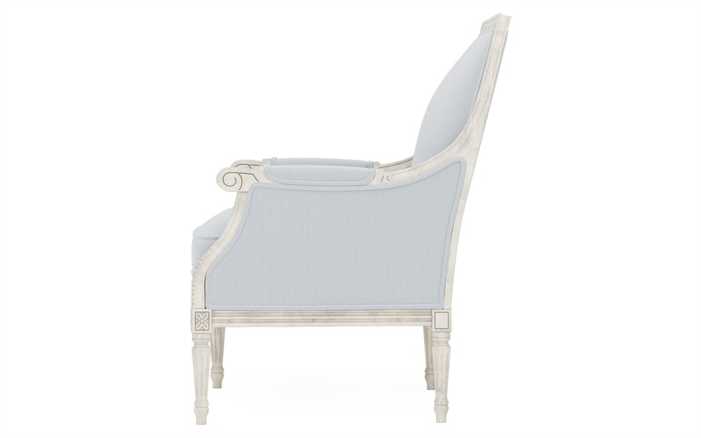 Juliette Sea Breeze Sunbrella Stripe Vintage White Bergere Chair|