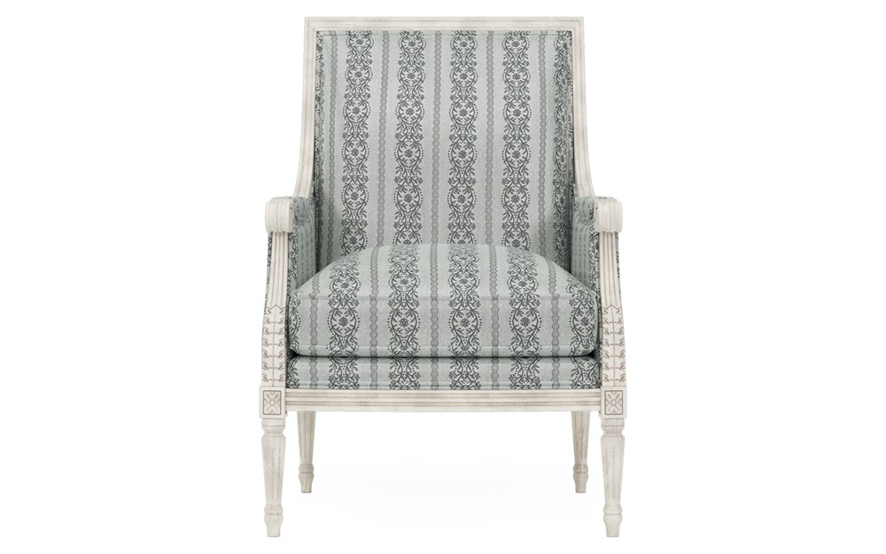 Juliette Seine Blue Stripe Vintage White Bergere Chair|