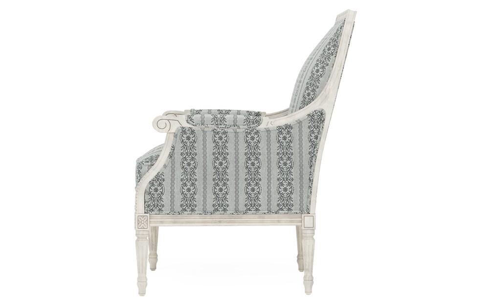 Juliette Seine Blue Stripe Vintage White Bergere Chair|