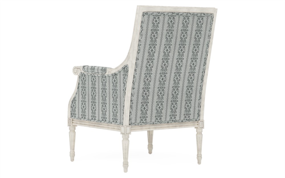 Juliette Seine Blue Stripe Vintage White Bergere Chair|