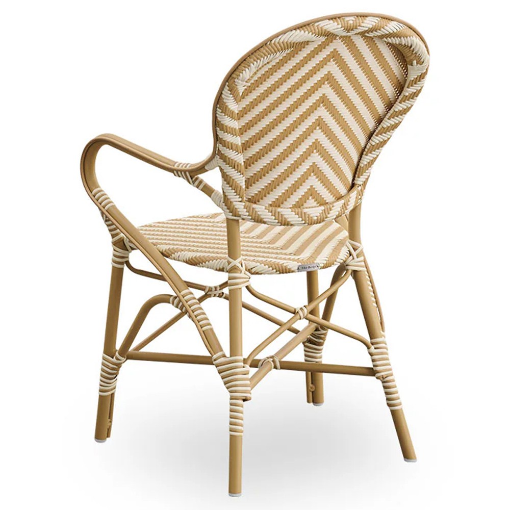 Luke Coastal Beach Cream Light Brown Aluminum Stripe Stackable Outdoor Dining Arm Chair|