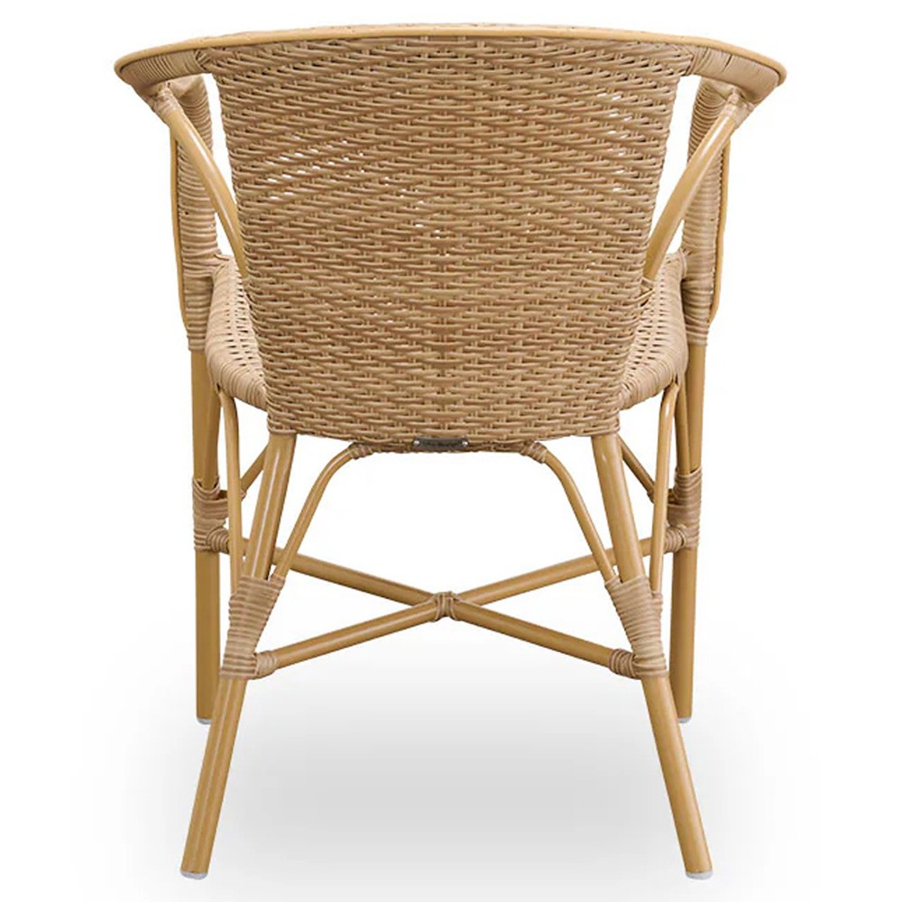 Clara Coastal Beach Brown Woven Aluminum Stackable Outdoor Dining Arm Chair|
