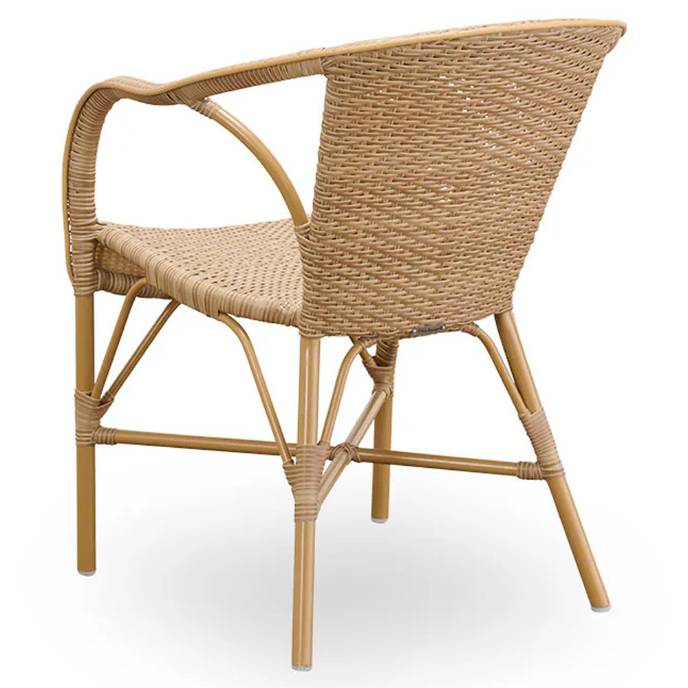 Clara Coastal Beach Brown Woven Aluminum Stackable Outdoor Dining Arm Chair|