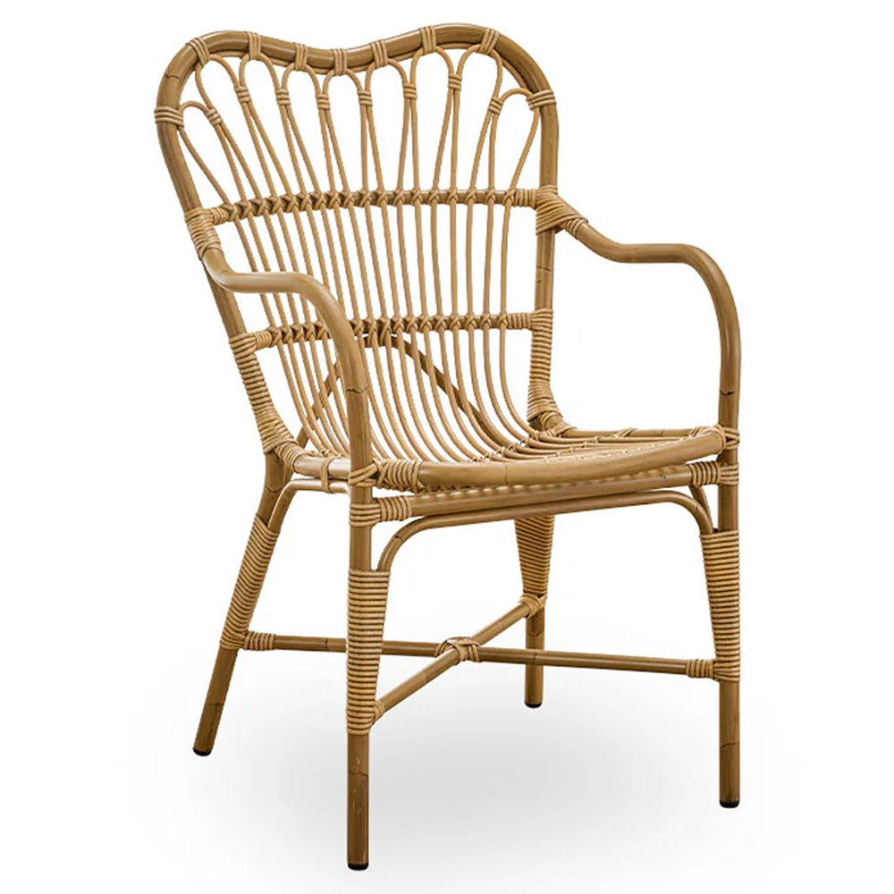 Claire Coastal Beach Brown Woven Aluminum Stackable Outdoor Dining Arm Chair|