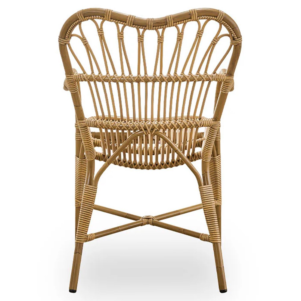 Claire Coastal Beach Brown Woven Aluminum Stackable Outdoor Dining Arm Chair|