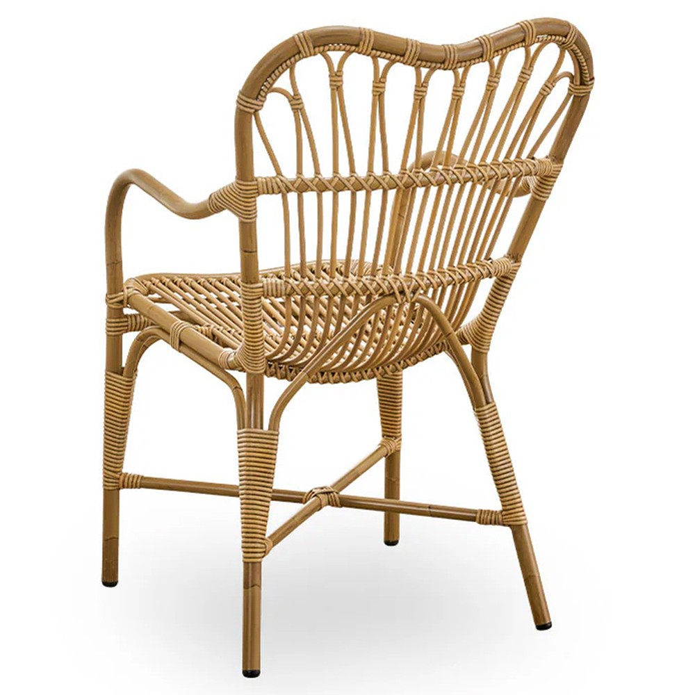 Claire Coastal Beach Brown Woven Aluminum Stackable Outdoor Dining Arm Chair|