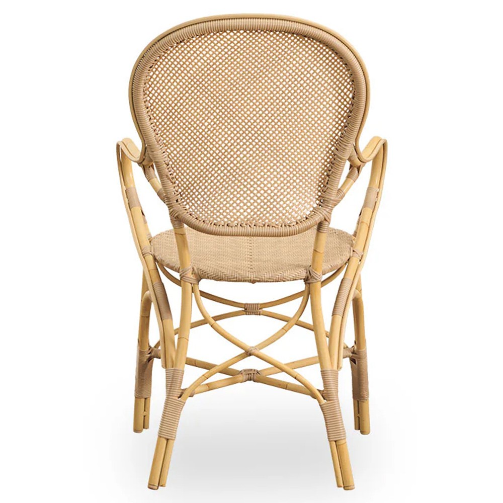 Lydia French Country Natural Woven Aluminum Outdoor Dining Arm Chair|