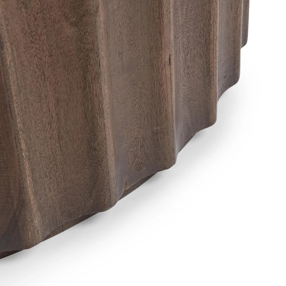 Hailey Modern Classic Travertine Brown Mango Wood Fluted Round Coffee Table|