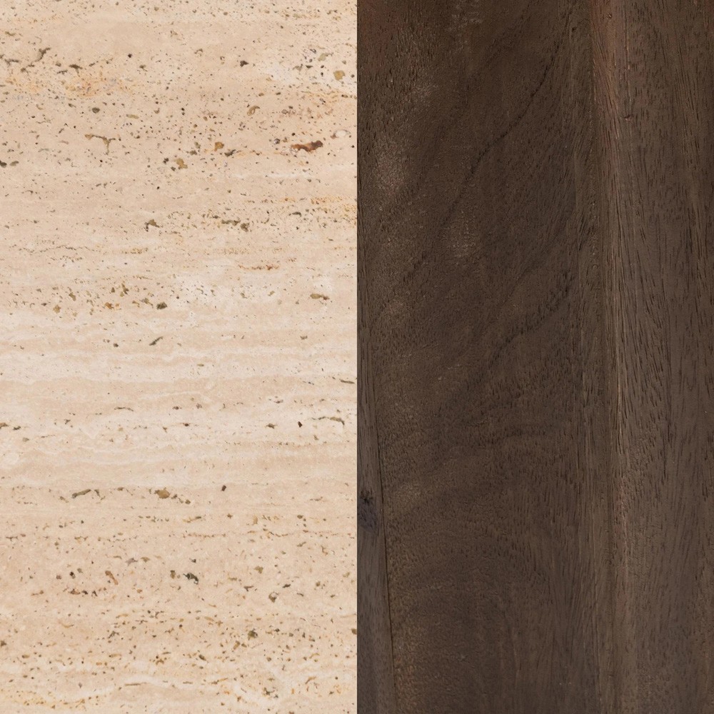 Hailey Modern Classic Travertine Brown Mango Wood Fluted Round Coffee Table|