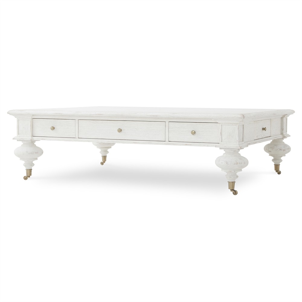 Century Grand Updated Traditional White Wash Oak Rectangular Storage Coffee Table|