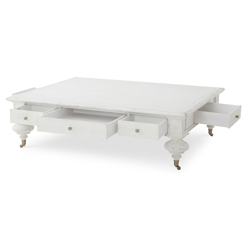 Century Grand Updated Traditional White Wash Oak Rectangular Storage Coffee Table|