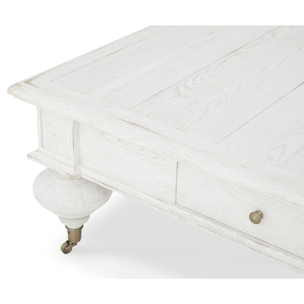 Century Grand Updated Traditional White Wash Oak Rectangular Storage Coffee Table|