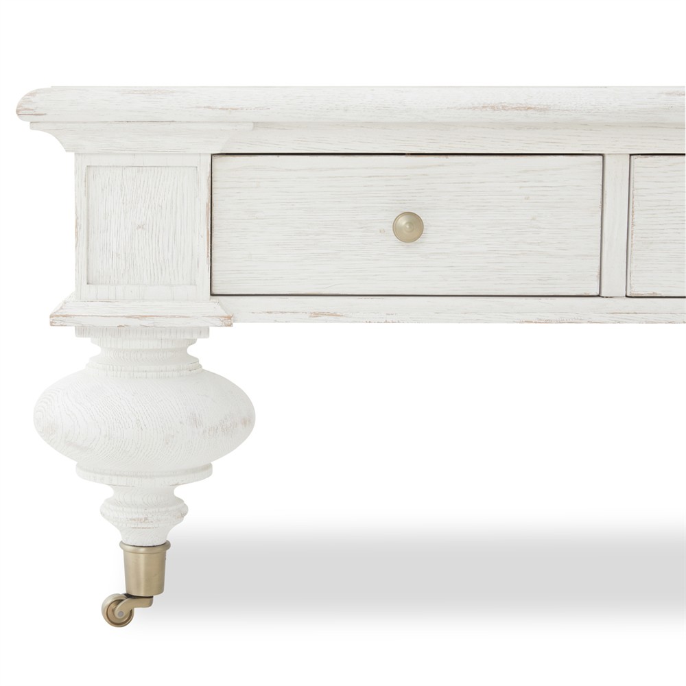 Century Grand Updated Traditional White Wash Oak Rectangular Storage Coffee Table|