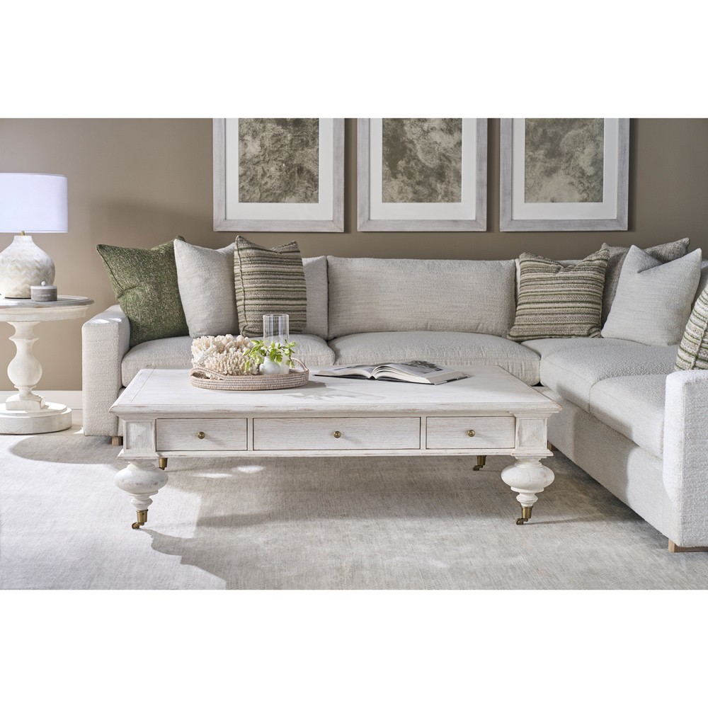 Century Grand Updated Traditional White Wash Oak Rectangular Storage Coffee Table|