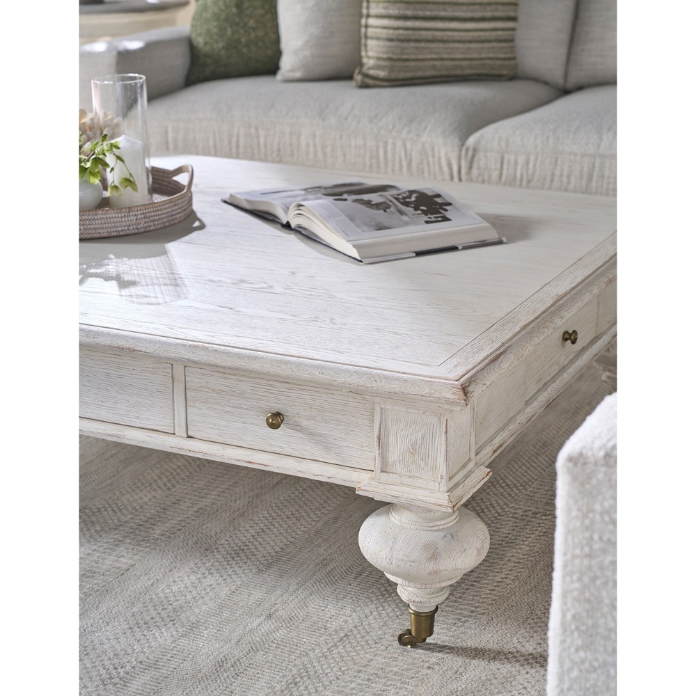 Century Grand Updated Traditional White Wash Oak Rectangular Storage Coffee Table|