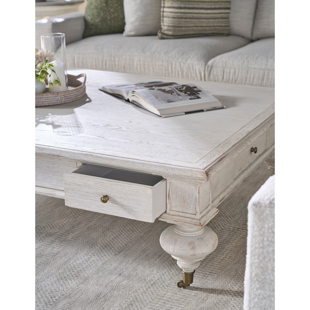 Century Grand Updated Traditional White Wash Oak Rectangular Storage Coffee Table|