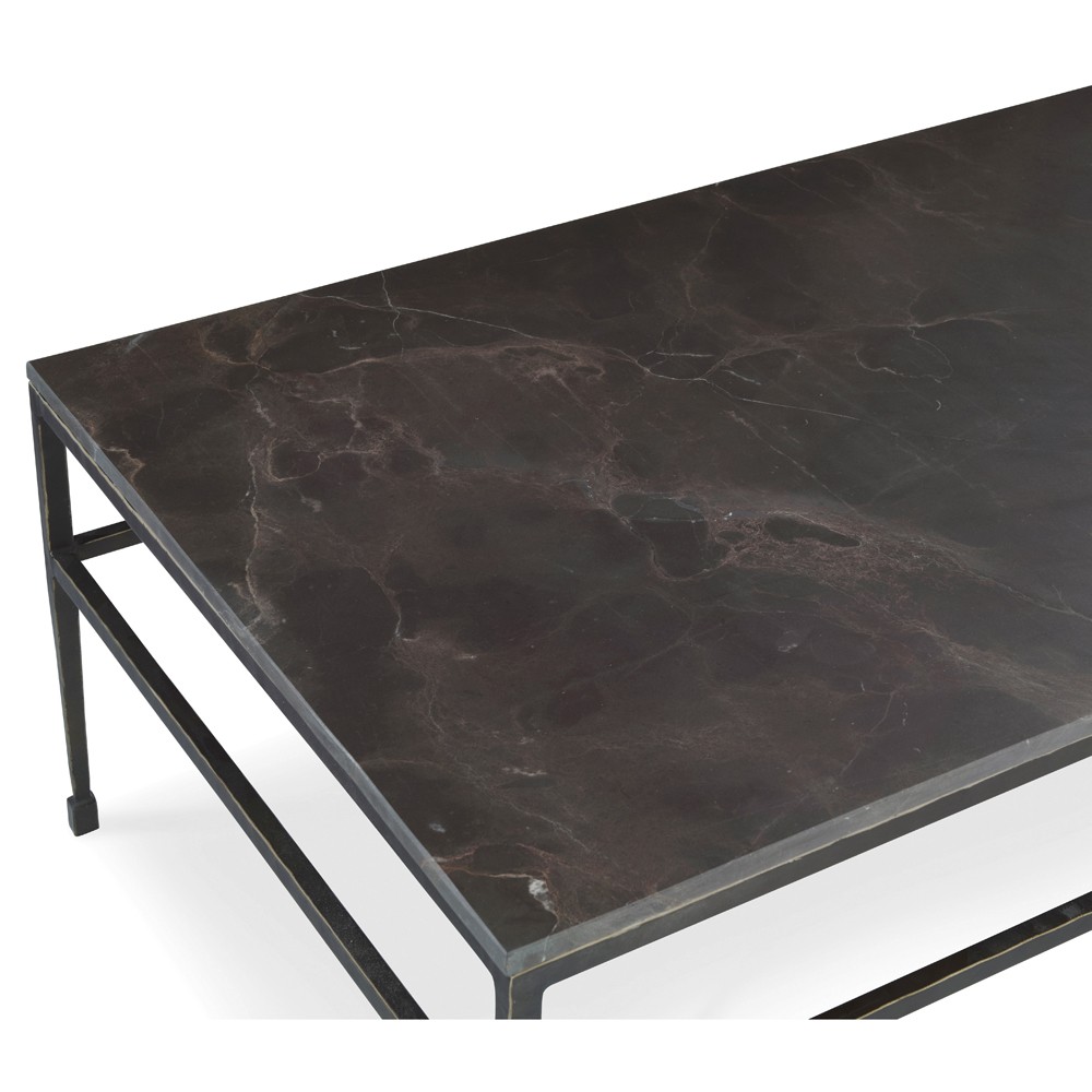 Century Orvieto Updated Traditional Grey Marble Bronze Metal Rectangular Coffee Table|