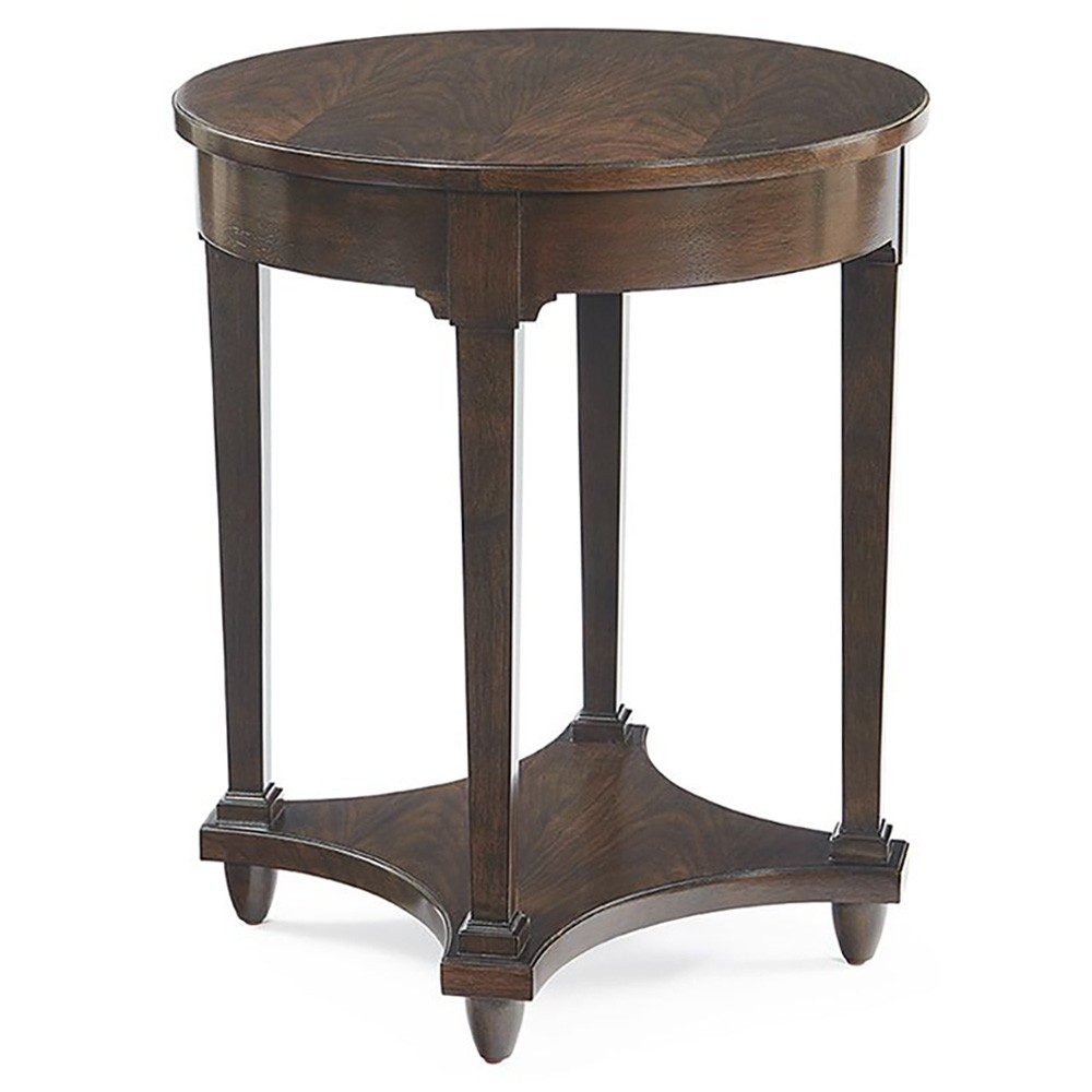 Bedford Updated Traditional Dark Brown Wood Round Side Table|