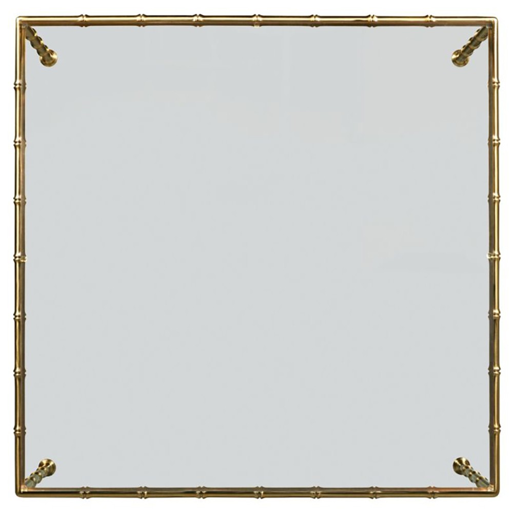 Lacoste Modern Classic Brass Faux Bamboo Glass Square Coffee Table|