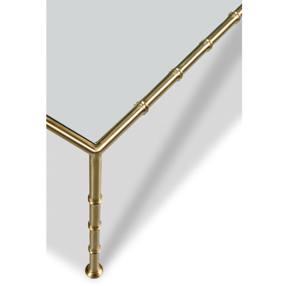 Lacoste Modern Classic Brass Faux Bamboo Glass Square Coffee Table|