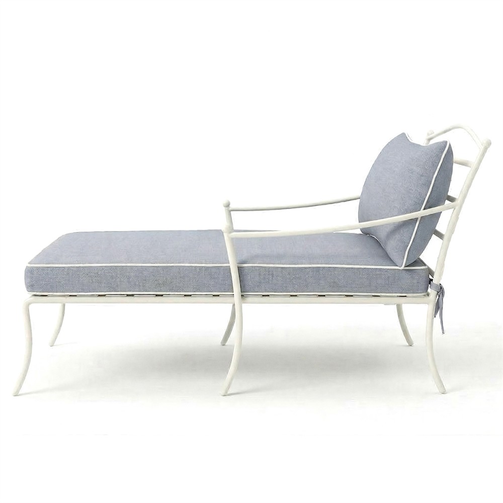 Clemence Blue Haze Sunbrella White Iron Outdoor Chaise|