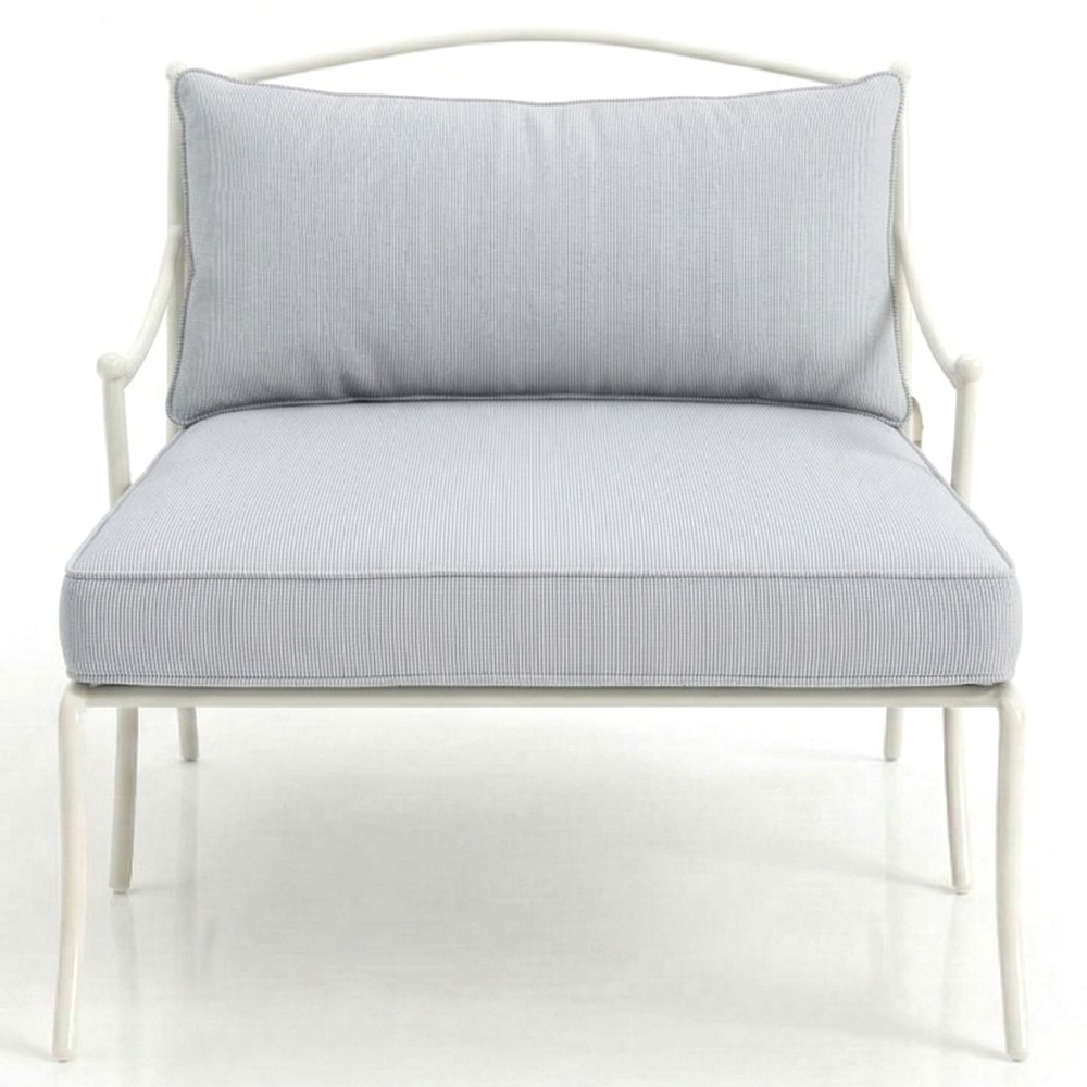 Clemence Sea Breeze Striped Sunbrella White Iron Outdoor Chaise|