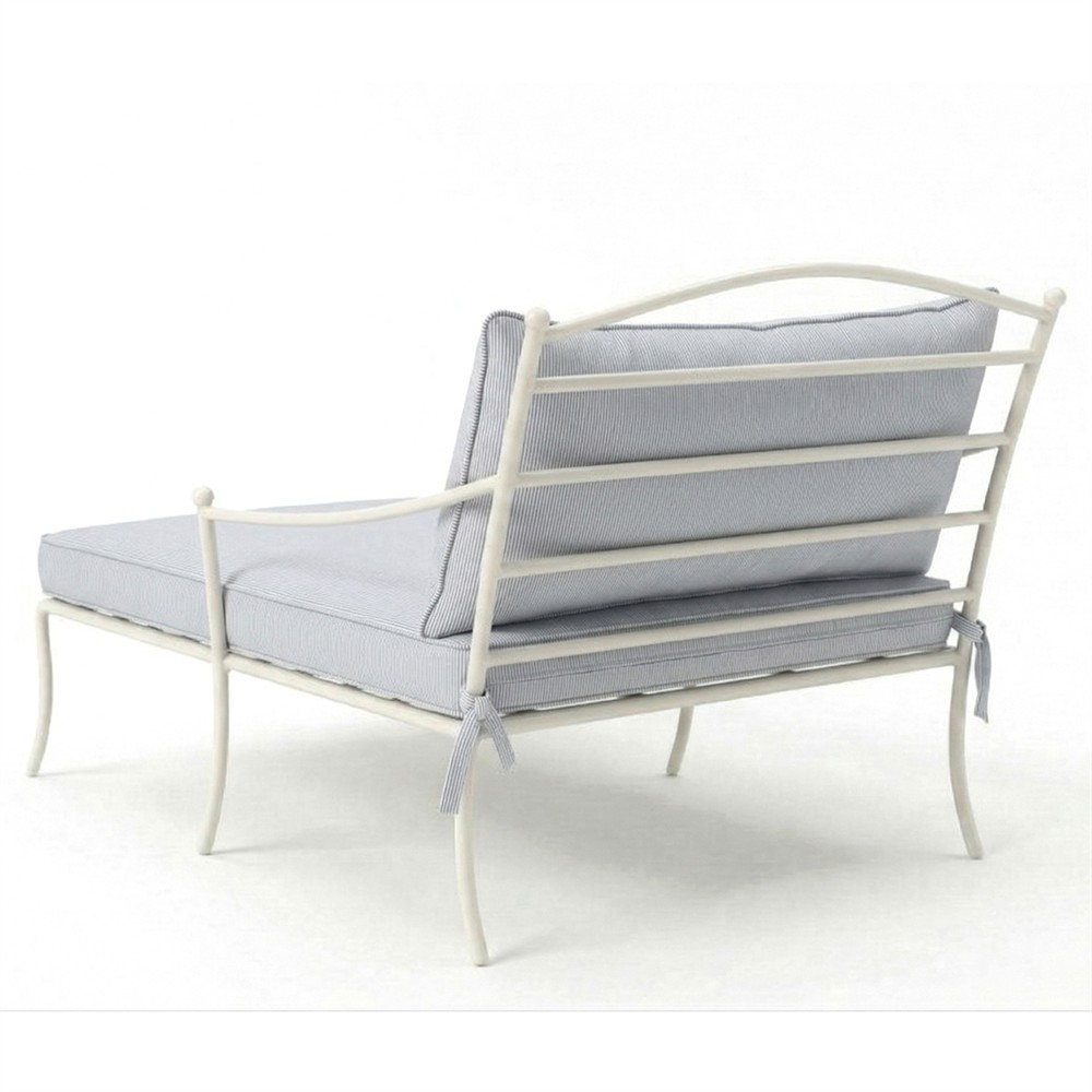Clemence Sea Breeze Striped Sunbrella White Iron Outdoor Chaise|