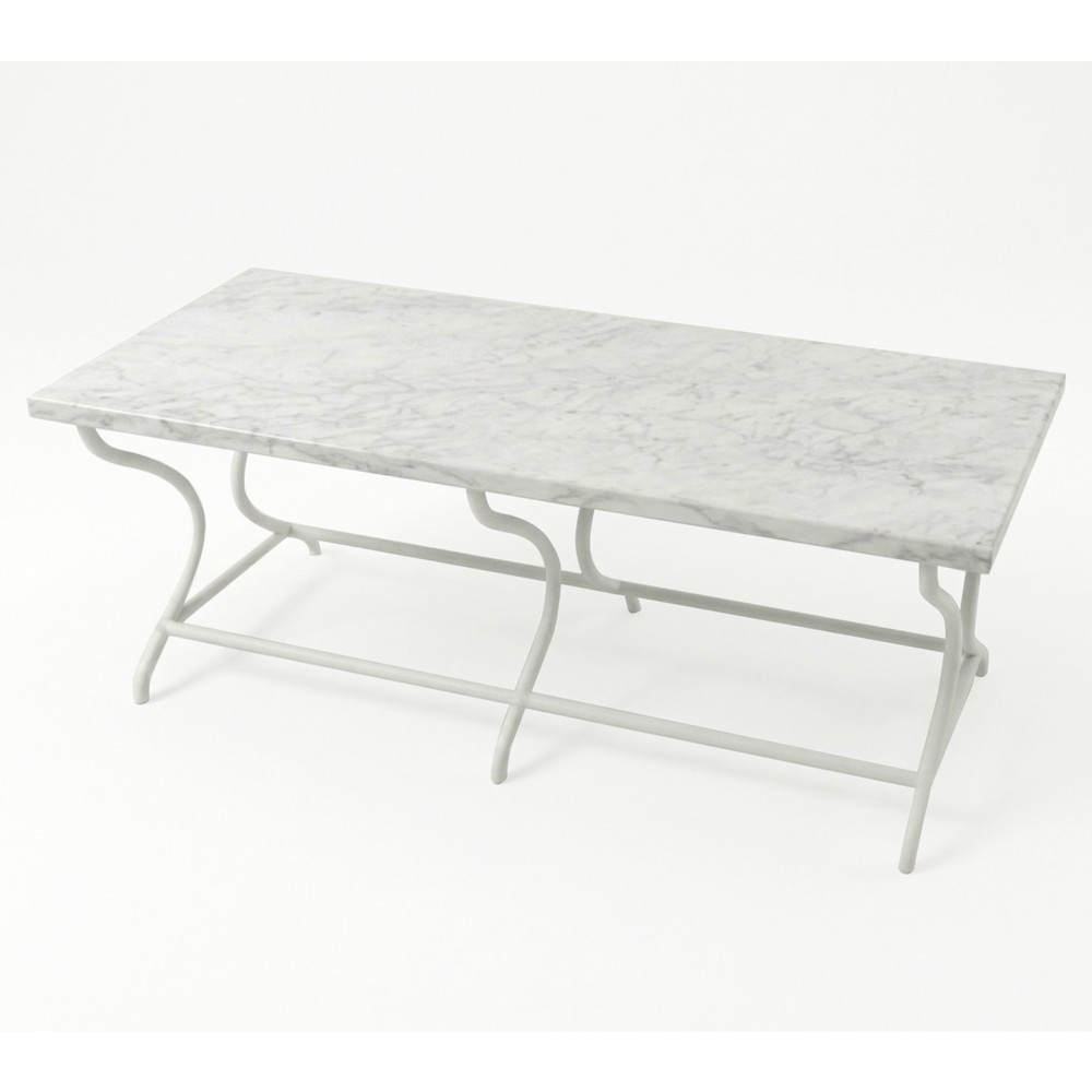 Clemence Carrara Marble White Iron Rectangular Outdoor Coffee Table|