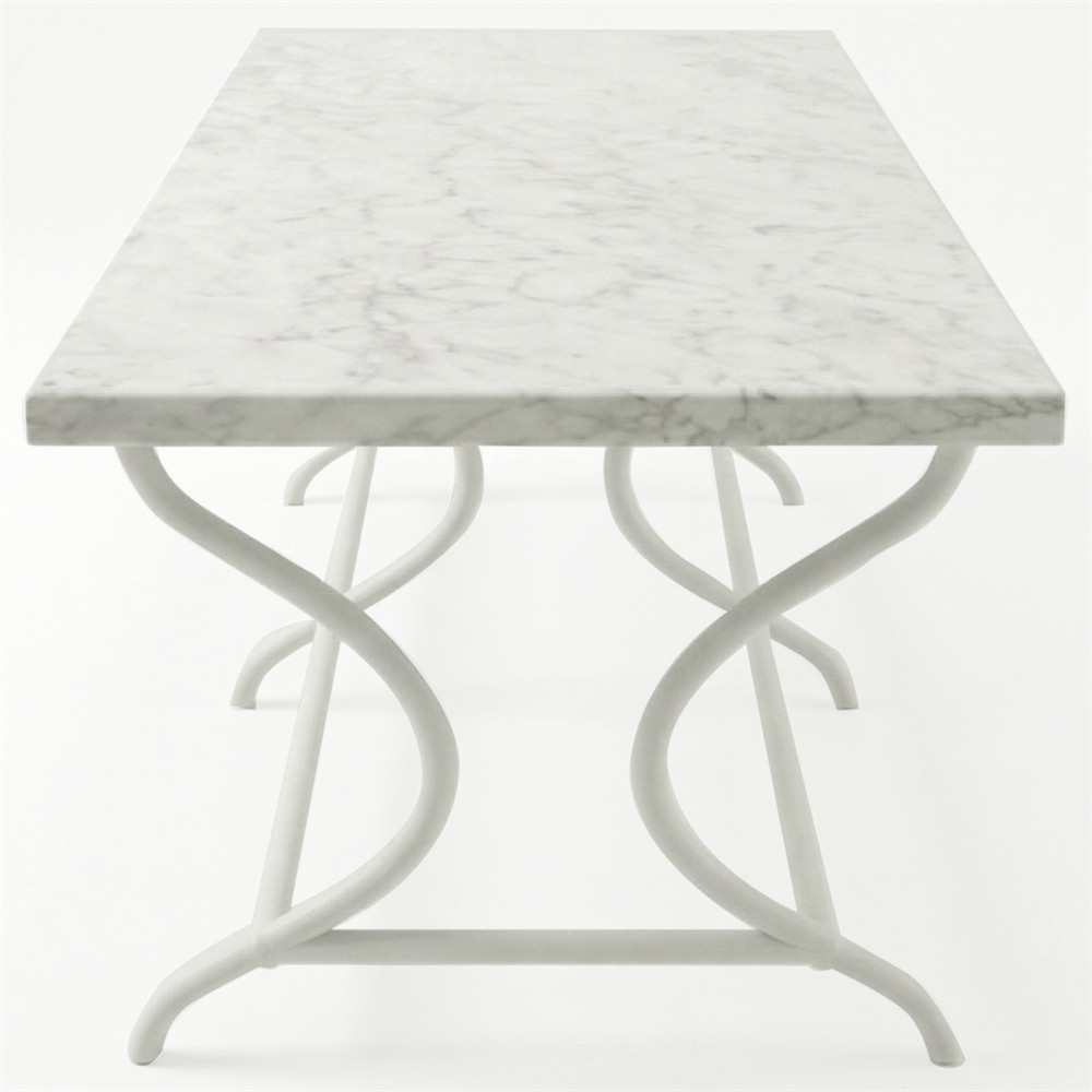 Clemence Carrara Marble White Iron Rectangular Outdoor Coffee Table|