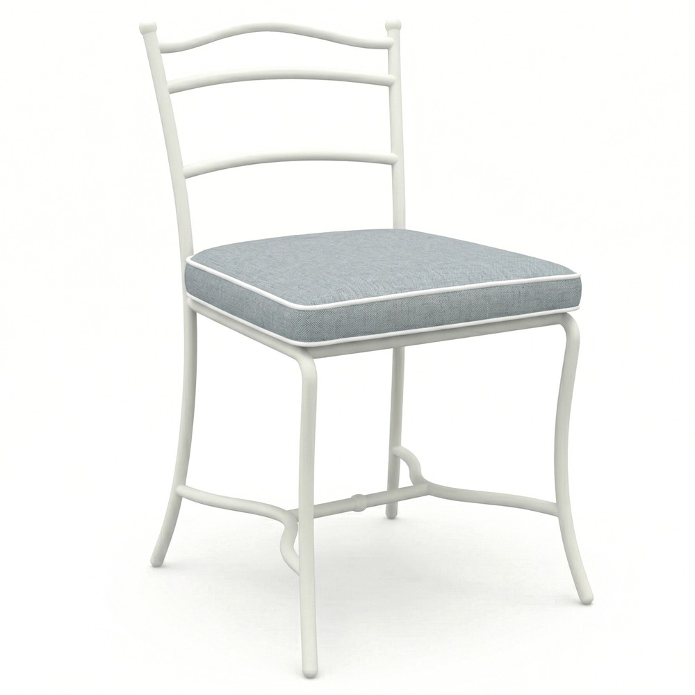 Clemence Blue Haze Sunbrella White Iron Outdoor Dining Chair - Set of 2|