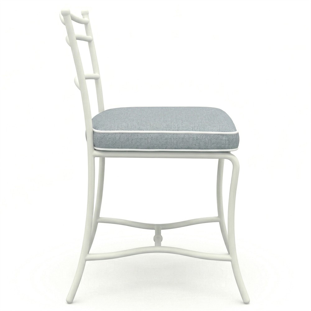 Clemence Blue Haze Sunbrella White Iron Outdoor Dining Chair - Set of 2|