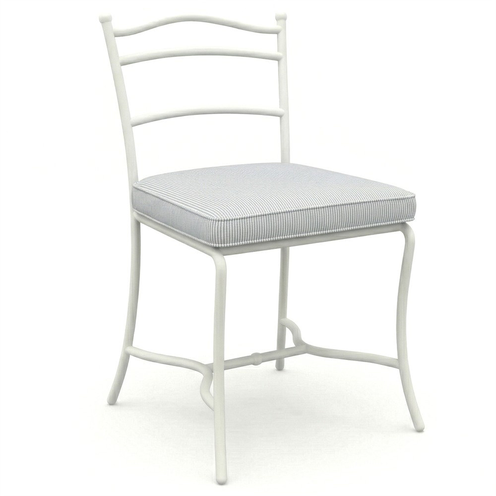 Clemence Sea Breeze Striped Sunbrella White Iron Outdoor Dining Chair - Set of 2|