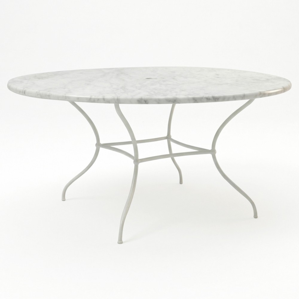 Clemence Carrara Marble White Iron Round Outdoor Dining Table - 60"|