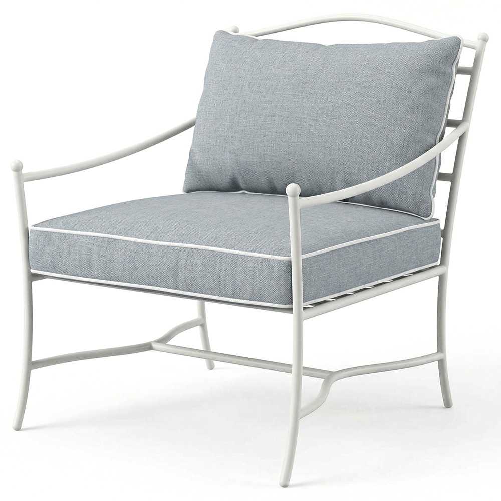 Clemence Blue Haze Sunbrella White Iron Outdoor Lounge Chair|
